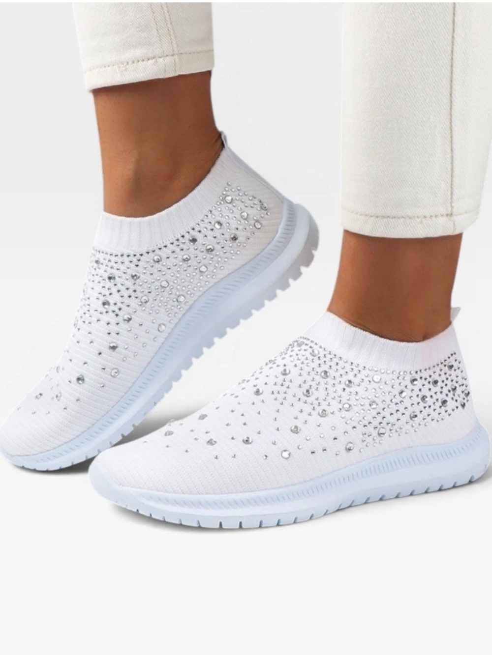 Knit Slip On Sneakers/Trainers with Crystals Sock Fit Shoes size 43- New